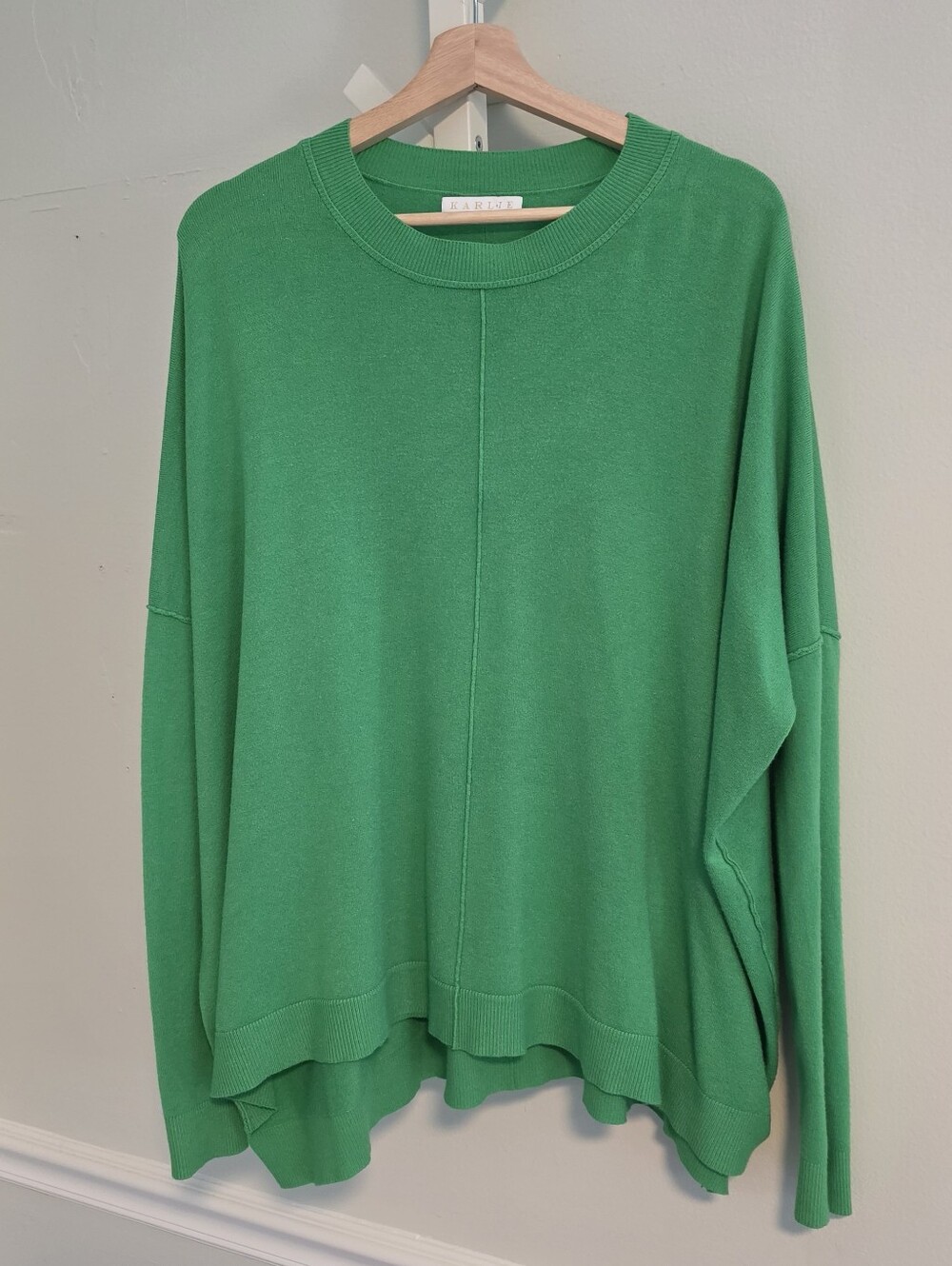 Karlie Kelly Green Oversized Tunic Boyfriend Sweater Cashmere Blend Sz Large